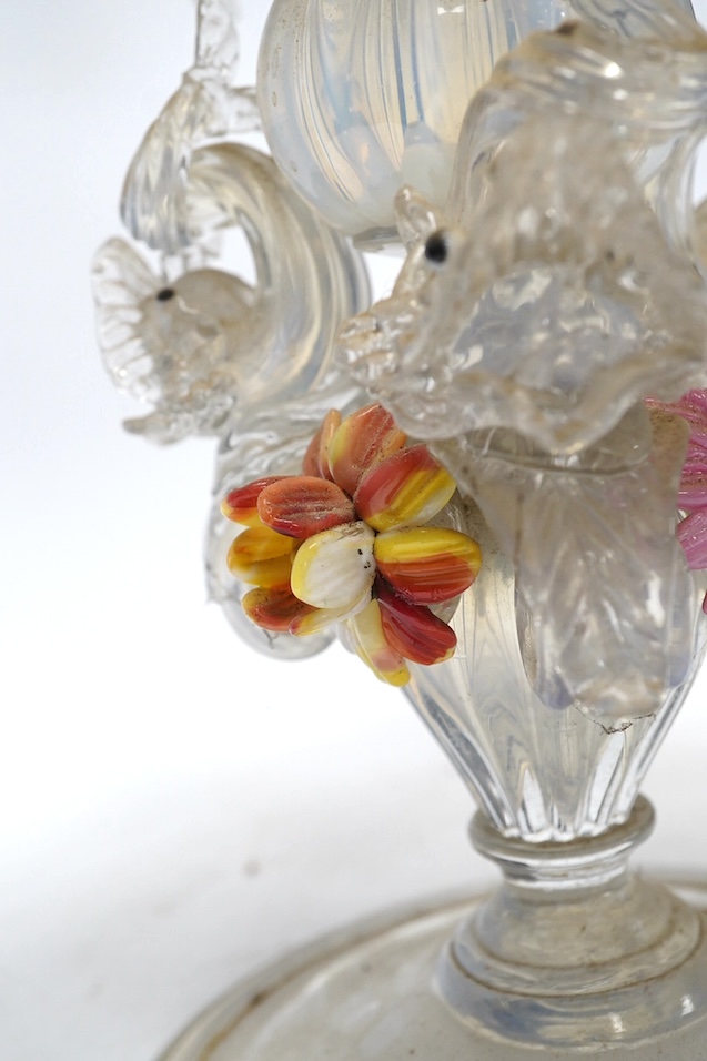 A 19th century Venetian glass candelabrum, 59cm. Condition - poor, several minor breaks